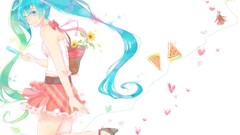 Skirts long hair hatsune miku vocaloid twintails aqua hair aqua 