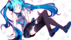 Skirts long hair hatsune miku vocaloid wink twintails thigh 