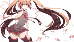 Skirts long hair pink eyes brunettes hatsune miku vocaloid 