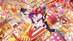 Skirts multicolor pink hair anime girls blue eyes short hair 