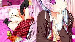 Skirts pink hair long hair pink eyes anime girls