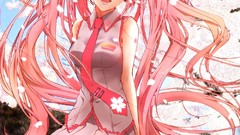 Skirts pink hair pink eyes headsets hatsune miku vocaloid 