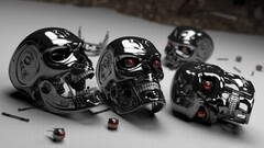 skull red eyes Movies endoskeleton cyborg digital art terminator