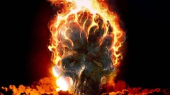 Skulls fire black background