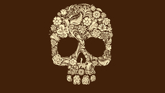 Skulls Flowers brown background