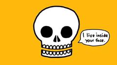Skulls text yellow background