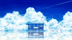 sky abstract alone anime girls artwork sitting clouds reflection