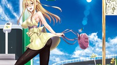 Sky blondes long hair anime girls pantyhose yellow eyes 