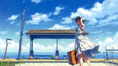 sky blue alone anime girls animation original characters Anime