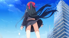 Sky bows long hair anime girls school uniforms seifuku black 