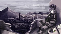 Sky cap weapons Anime sleeping cities long hair anime girls 