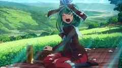 Sky dress anime girls green hair touhou kagiyama hina scenic