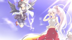 Sky fish wings white hair red eyes long hair anime girls 