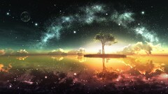 sky Lake fantasy art colorful digital art Trees Space space art