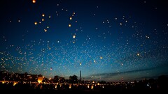 sky lanterns floating night glowing evening
