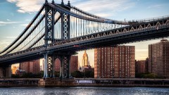 Sky lights Manhattan City Lights colors Bridges houses cities 