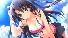 Sky wet blush long hair anime girls suzuhira hiro cleavage