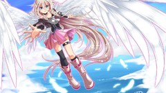 Sky wings Anime white hair legs long hair anime girls boots 