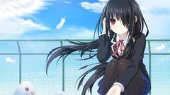 Sky woman Anime red eyes stockings long hair anime girls black 