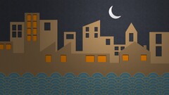 skyline moon digital art artwork abstract cityscape