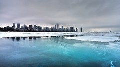 Skylines buildings water ice