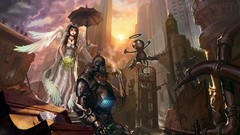 Skyscrapers Anime Characters steampunk cartoons angel wings