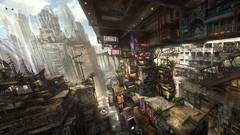 Skyscrapers buildings cities science fiction artwork digital 