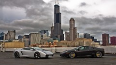 Skyscrapers cars cities lamborghini gallardo ferrari f430