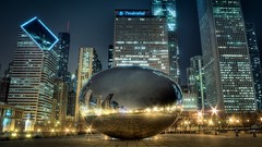 Skyscrapers Chicago City Lights reflections sculptures