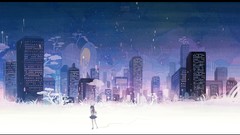 Skyscrapers cities anime girls school uniforms cityscapes 