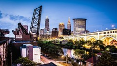 Skyscrapers City Lights Bridges Cleveland cityscapes