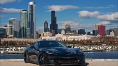 Skyscrapers cityscapes sports cars Supercars chevrolet corvette