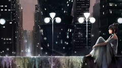 Skyscrapers dress Profile sitting water drops buildings urban 