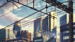 Skyscrapers Makoto Shinkai cities rainbows the garden of words