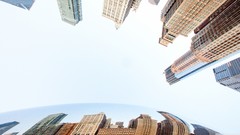 Skyscrapers panorama reflections urban skyscapes warped