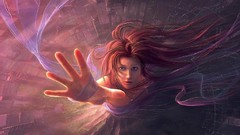 Skyscrapers Ribbons long hair anime girls looking up fantasy 