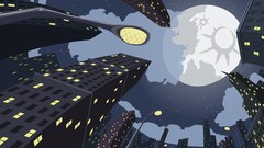 Skyscrapers street lights artwork digital art