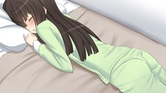 Sleeping blanket beds pillows pajamas blush long hair anime 