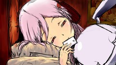 Sleeping pink hair smiling closed eyes guilty crown pigtails 