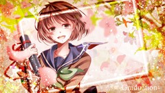 Smiling anime girls brown eyes brunettes school uniforms short 