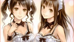 Smiling anime girls brown eyes waitress brunettes maids 
