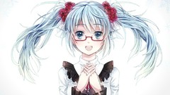 Smiling anime girls hatsune miku vocaloid open mouth red rose 