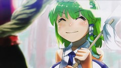 Smiling closed eyes bangs kochiya sanae green hair touhou 