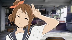 Smiling closed eyes brunettes classroom school uniforms hyouka 