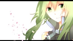 Smiling long hair green eyes vocaloid flower petals green hair 