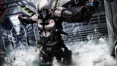 Smoke blood corridor Warriors smokes artwork futuristic armored 