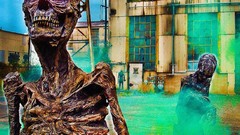 Smoke buildings skulls skeletons cityscapes factories creepy