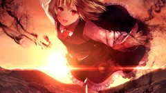 Smoke dress flying red eyes bows outdoors blondes skirts 