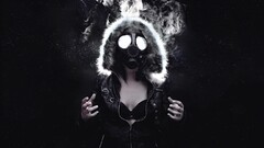smoke gas masks Women black digital art model bra hands
