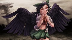 Smoke wings tears ruins scars navel apocalyptic red eyes bows 